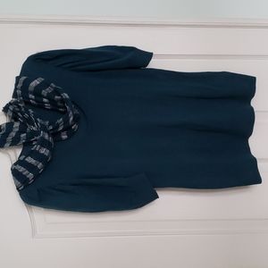 Ladie's short sleeve sweater with scarf.  Size large. Teal green in color.